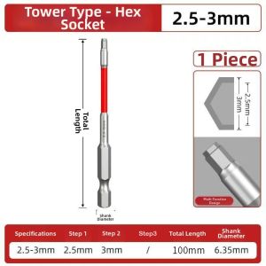 DOOUR Alloy Steel Screwdriver Bit High Torque 6.35mm Hex Shank Hex Bit Set Wear Resistant HRC60 Hardness Power Tool Bit Home Repair