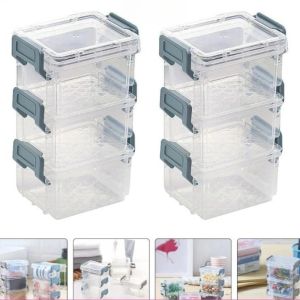 3PCS Cute Mini Stackable Storage Box Dust Proof Storage with Cover Multi-Layer Office Organizer