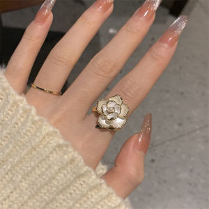 Frascati New Elegant White Oil Dripping Camellia Rings For Woman Korean Fashion Flower Jewelry Party Girls Sweet Rings Accessories