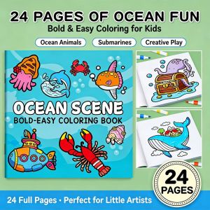 24 Pages Ocean Pencil Sketch Drawing Pad Kids Tracing Coloring Paper Preschool Toddler Copy Graffiti Painting Kit Baby Early Art Enlightenment Educational Brain Development DIY Art Set