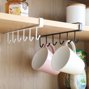 AllShop 6 Hooks Cup Holder Hanger Kitchen Cabinet Shelf Wardrobe Storage Rack Organizer Tools