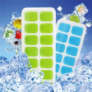 Ice Cube Molder With Cover Silicone Mold Lid Ice Maker Ice Lattice Tray For Refrigerator Ice Maker (Blue)