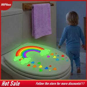 【COD】🔥🔥🔥 Home Decor Glow In The Dark Rainbow Heart Toilet Stickers Removable Self Adhesive Decals for Washrooms