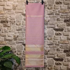 271.ผ้าไหมแกมฝ้าย ผ้าทอทั้งผืน ลายยกดอกลำพูน ยกล้านนา สีชมพูดิ้นทอง