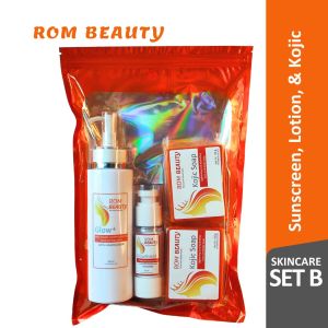 ROM Beauty Skincare Set B: Kojic Soap 270g Niacinamide Whitening Body Lotion 250ml & Niacinamide Sunscreen SPF50 30ml