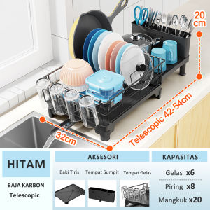 GSLIFE Rak Piring Retractable Rak Dapur Cuci Piring Wastafel Rak Piring Penyimpanan Rak Peralatan Dapur Dengan Aksesoris