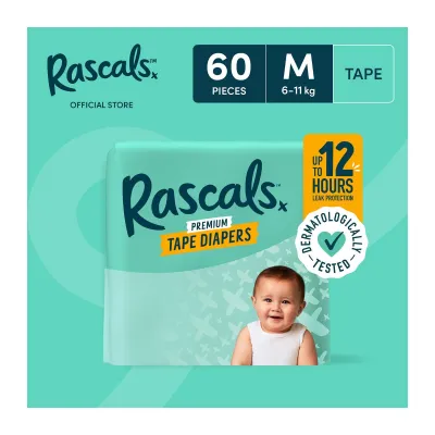 RASCALS Tape Diaper MEDIUM Single - 60 pcs