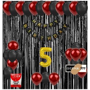 Paket Set Dekorasi Pesta Balon Metalik Ulang Tahun Anak Banner Happy Birthday Tirai Hitam Simple