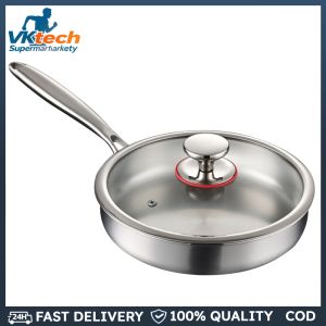 Household Uncoated Cookware With Lid Universal Steak Cooking Pot Non-Stick Even-Heating Flat Bottomed Skillet for Omelette Pancake Steak