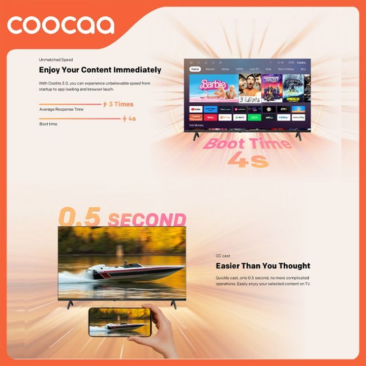 COOCAA TV 43 inch S3U Plus - Smart TV - Coolita 3.0 - 2K LED - Voice Control - Youtube/ Prime Video - Dolby Audio (COOCAA 43S3U Plus)