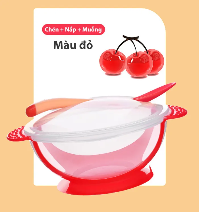 Bộ Chén Ăn Dặm Đế Silicone Chống Trượt Màu Xanh Kèm Muỗng Cảm Ứng Nhiệt