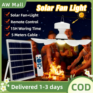 Solar Ceiling Fan with Panel 2 in 1 Portable Solar Fan With led Light with Remote Control DC Rechargeable Fan Portable for Outdoor Camping