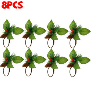 กล่องของขวัญเบอร์รี่เข็มหมุดผ้าเช็ดปากคริสต์มาส16ชิ้นแหวนที่วางผ้าเช็ดปากคริสต์มาสงานเลี้ยงอาหารค่ำของตกแต่งโต๊ะทานอาหาร