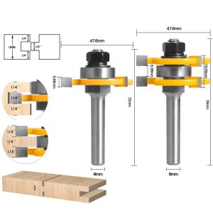 Tongue & Groove Router Bit Set 3 Teeth T shape Wood Milling Cutter Flooring 3齿T型榫合刀榫合刀
