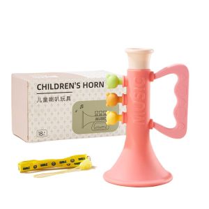 Toddler Trumpet Blow Horn Baby Training Trumpet Toy Educational Trumpet Toy Eco-Friendly Silicone Lung Capacity Development Auditory Stimulation Safe Chewable with Travel Strap