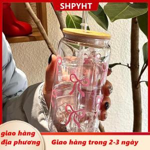 [COD] SHPYHT Giao hàng địa phương 500Ml Bow Nhựa Cốc Nước Mason Jar Hình Chai Nước Với Nắp Và Rơm Cho Cà Phê Đá Nước Trái Cây Uống Cup Quà Tặng