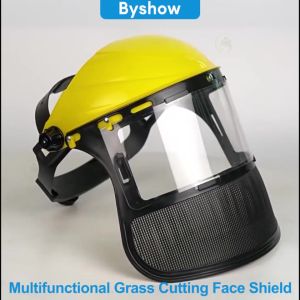 【Byshow】Full Face Mesh Safety Helmet Lawn Mower Protective Mask with Adjustable Visor HD PC Screen Brush Cutter Forestry Helmet for Grass Trimmer Chainsaw PP PVC Metal Mesh Construction