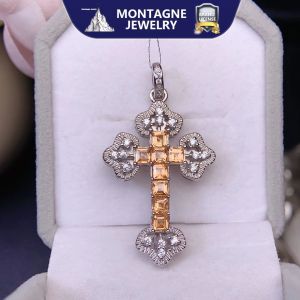 Montagne Jewelry Natural 3mm Gem Fanta Stone necklace for women Crystal Inset Cross Design Fine Jewellery 925 Silver Necklace