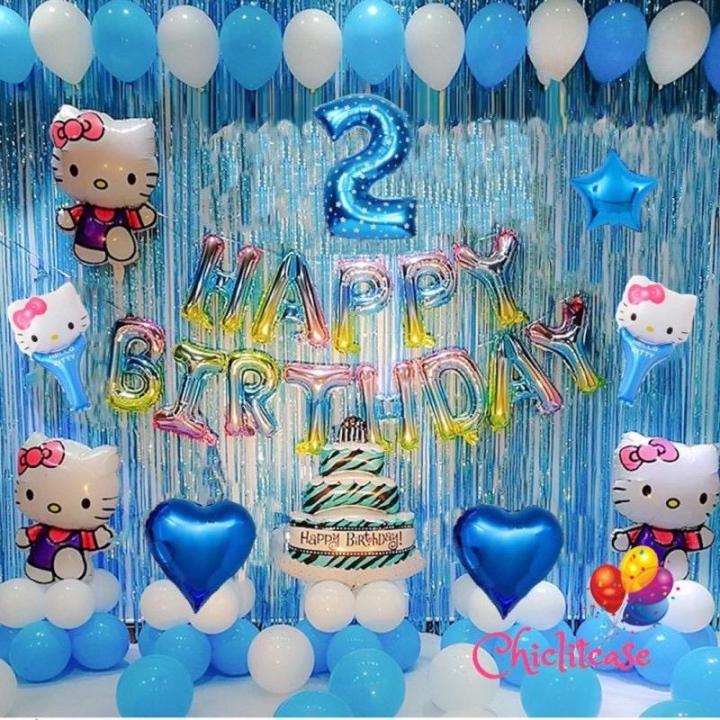 Paket set balon dekorasi ulang tahun hello kitty tema biru | Lazada