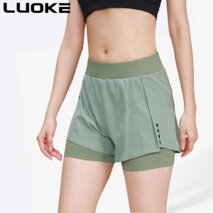 LUOKE Sport Shorts Women 2 In 1 Women Fake Two Piece Quick Drying Sports Shorts Yoga Fitness Running Shorts Jogging Short Pants for Women Breathing Silm Short Pants Women