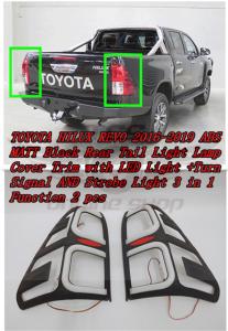 TOYOTA HILUX REVO 2016-2019 ABS MATT Black Rear Tail Light Lamp Cover Trim with LED Light  +Turn Signal AND Strobe Light 3 in 1 Function 2 pcs