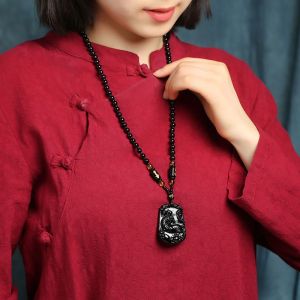 已开光 招财 Fortune Obsidian Crystal Pendant Male and Female 12 Zodiac Rat Ox Tiger Rabbit Dragon Snake Horse Sheep Monkey Chicken Pig Personality Necklace Gift  黑曜石水晶吊坠十二生肖吊坠本命年男女款挂坠招财项链水晶饰品礼物项坠全珠链子礼物