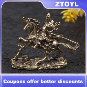 【ZTOYL】 Brass God of Wealth Riding Horse Guan Gong Statue Home Decoration Accessories