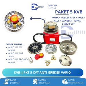 KVB (PAKET 5 CVT) RUMAH ROLLER ASSY + PULLY ASSY + VANBELT + KIPAS LAWAN + BONUS GEMUK / VARIO KARBU