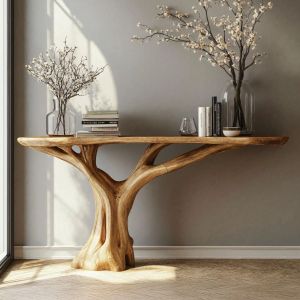 Bàn console gỗ tự nhiên – chân lũa tạo hình thân cây nghệ thuật - Mộc Nhà Nếp