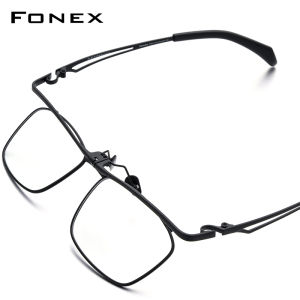 FONEX 180° Flip Titanium Glasses Frame Men Brand Design Semi-Rimless Square Eyeglasses Business Ultralight Half-Rim Japanese Optical Eyewear 8044