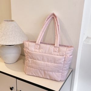 DYJKOUG Large Capacity Cotton Padded Tote Bag Zipper Soft Puffy Laptop Bag Casual Handbag Luggage Handbag Girls