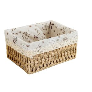 SKYJS Rustic Style Handmade Rattan Storage Baskets Save Space Rectangular Cosmetics Storage Box Picnic Basket Reusable Sundries Organizer Bread