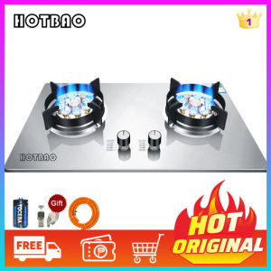 HOTNO Elegant Stainless Steel Gas Stove with Double Burner 1.5M Hose High-Quality Natural Gas/LPG Cooktop