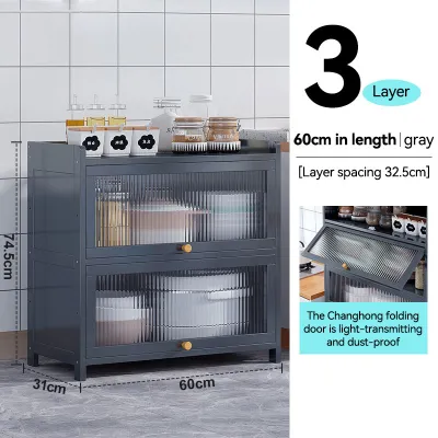 Kitchen Cabinet Microwave Oven Rack Multi-level Storage Rack With Door Wheels Kitchen Storage Cabinet Multi-level Carbon Steel Storage Rack Gray Oven Rack With Wheels
