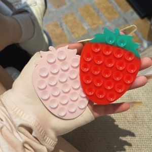 CHROME RECOVER73CH1 Portable Mobile Phones Sucker Support Suction Cup Mount Strawberry Phone Fixed Pad Fashion Car Navigation Bracket Phone Stand
