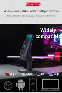 DLDZ Micrô RGB JD-950 Micrô USB Micrô Tụ Điện Có Đèn Động RGB Xoay 360 ° Với Giắc Cắm Tai Nghe Để Chơi Game Phát Trực Tuyến Video Cho Điện Thoại Ps4 Máy Tính Xách Tay