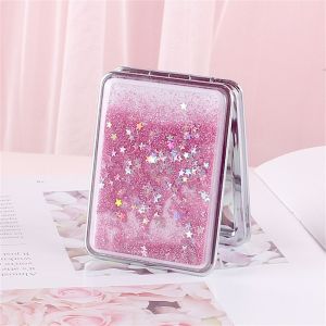 BAGUO Lấp lánh sáng bóng Gương trang điểm Cát lún Phóng đại Gương bỏ túi Tinh tế Trang điểm đứng Gương có thể gập lại Dụng cụ làm tóc