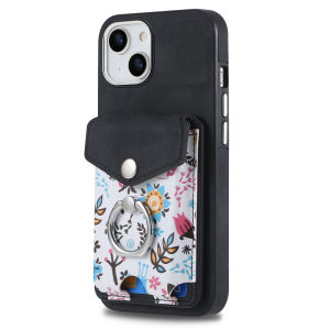 Magnetic Wallet iPhone 13 14 15 16 Pro Max Leather Case Cover Floral Card Holder Ring Stand iPhone 14 15 16 Plus Casing Full Body Shockproof Protective Case with Raised Bezel
