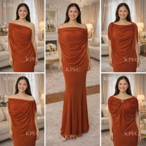Elegant Red Chiffon One-Shoulder Maxi Dress with Draped Back for Women QQ