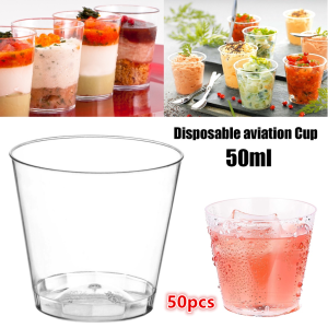50pcs 30/50ML Disposable Plastic Shot Glass Dessert Cup 50ml Clear Wedding Party Dessert Cups Mouth Mousse Cups Clear Plastic Appetizer Cup