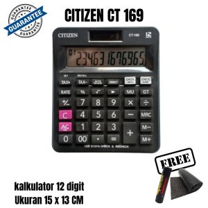 Kalkulator CT 169 Ukuran Sedang Untuk Sekolah Kantor Dagang Kasir Warna Hitam 12 Digit Display Besar