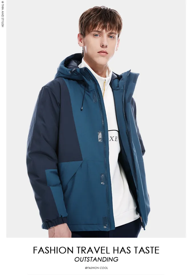 Men's fashion color matching windproof hooded jacket best sale