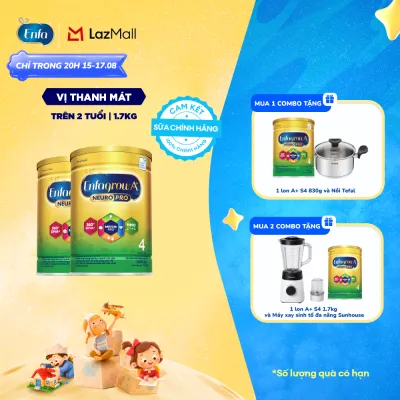 [TỪ 15-17/08 MUA LÀ CÓ QUÀ] Bộ 2 lon sữa bột Enfagrow A+ Neuropro 4 với DHA giúp phát triển não bộ cho trẻ từ 2-6 tuổi - 1.7kg/lon