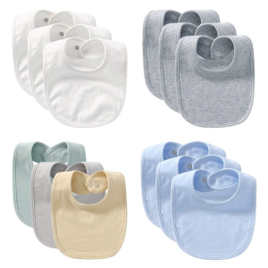 3 Pcs Soft Cotton Breathable Saliva Towel Bandana Burp Cloth Infants Newborn Solid Color Absorbent Snap Button Bib Scarf