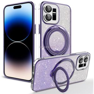 Phone Case For Xiaomi Redmi 13C 12C Poco C65 4G Ring Holder Bracket Casing for PocoC65 Redmi12C Redmi13C Foil Bling Glitter Clear Transparent Acrylic Shockproof Back Cover