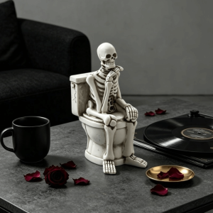 MIIQNUS Resin Skeleton on Toilet Figurine Vintage Gothic Halloween Skeleton Statue Hand-Painted Fade-Proof Thinking Skeleton Ornament Halloween Party