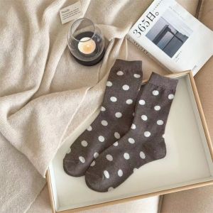 DIVATEN Soft Thick Mid-Calf Crew Socks Versatile Design Polka Dot Pattern Warm Winter Socks Warm Mid-Calf Length Polka Dot Socks For Women