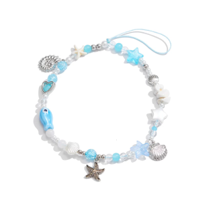 Metal Sea Theme Cellphone Lanyard With Shell Starfish Pendants Alloy Phone Chain Handmade Beaded Keychain Accessories