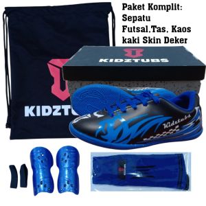 KIDZTUBS Sepatu Futsal Anak Paket Komplit Sepatu Futsal Tas Skin Deker Kaos Kaki Usia 6-10 Tahun Size 28 29 30 31 32 33 34 35 36 37 KDZ2017122424