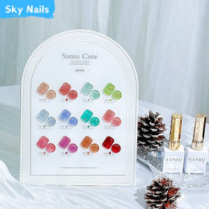 SANSU 12 สี ชุดยาทาเล็บเจล (S010) เจลเพชร เจลแฟลช เจลเลื่อม แผนภูมิสีสำเร็จรูปฟรี จัดส่งทันที